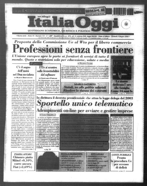 Italia oggi : quotidiano di economia finanza e politica